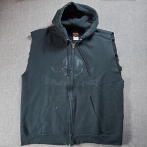 2005 Harley Davidson Missouri Sleeves Cut Black Skull Graphic Full Zip Hoodie